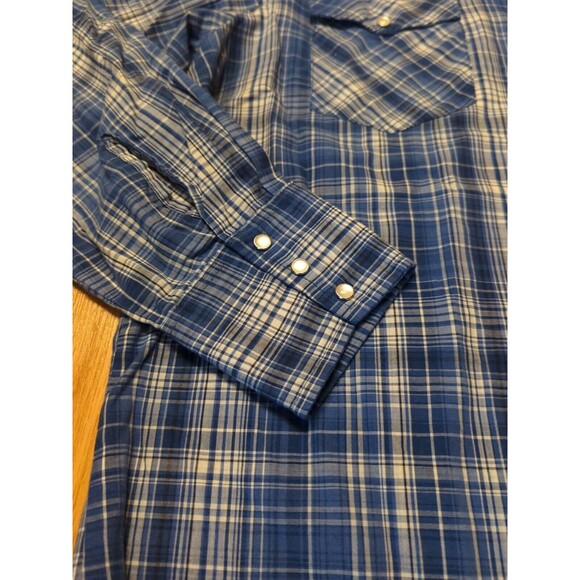 Wrangler Western Shirt Mens Large Blue Pearl Snap Plaid Long Sleeve Button Up - Picture 3 of 8